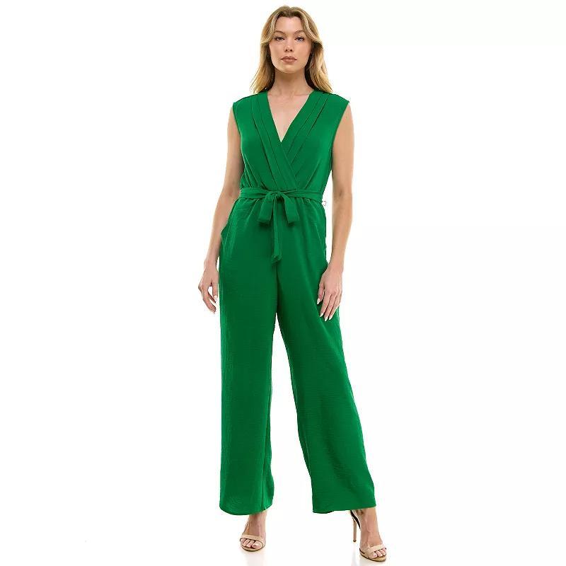 Women's Luxology Surplice Bodice Tie-Front Wide Leg Jumpsuit, Size: Small, Black Product Image