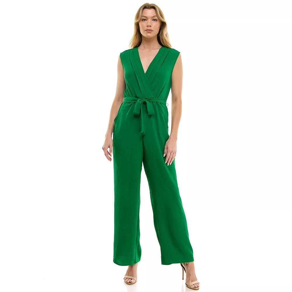 Women's Luxology Surplice Bodice Tie-Front Wide Leg Jumpsuit, Size: Small, Black Product Image