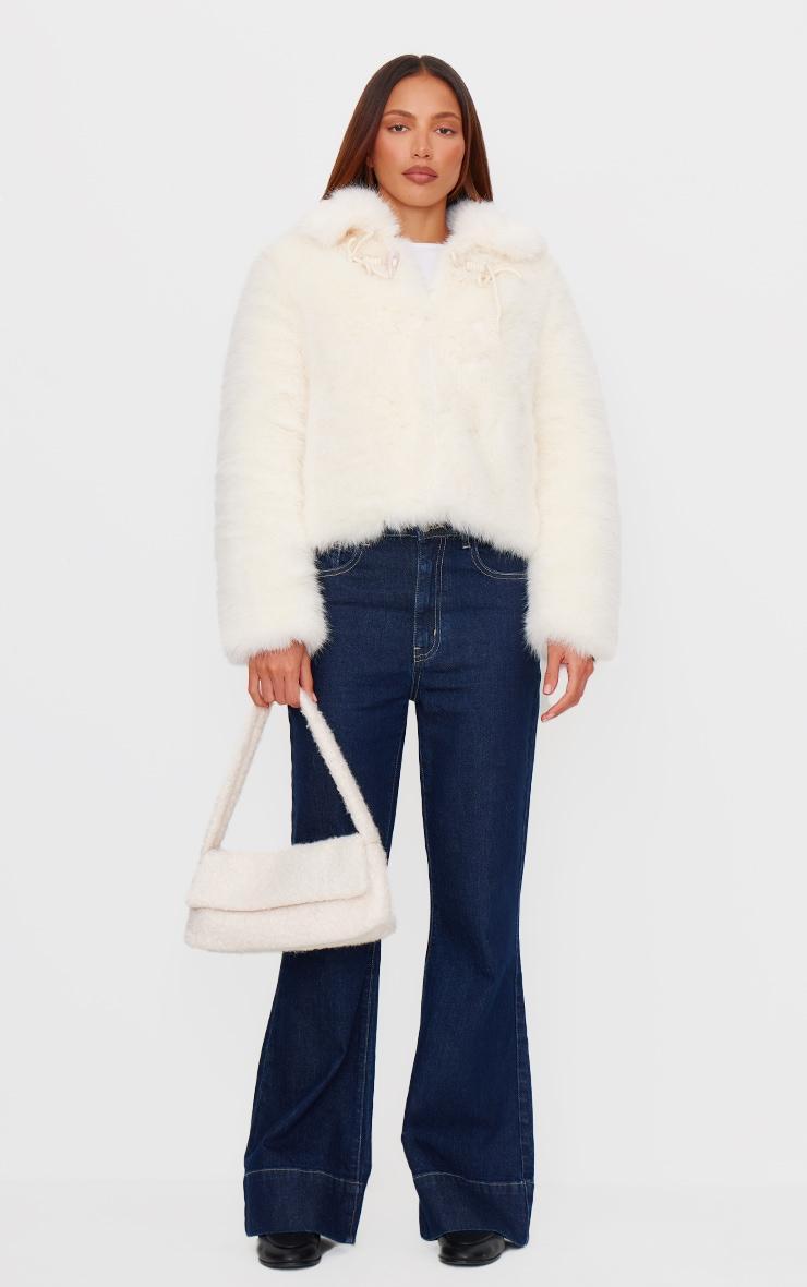 Ecru Plush Faux Fur Toggle Detail Jacket Product Image