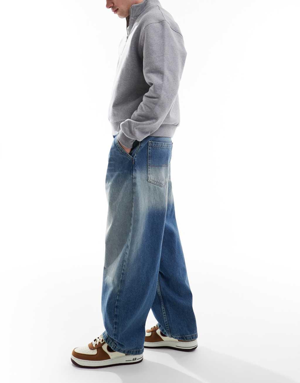 Bershka skater fit jeans in mid blue Product Image