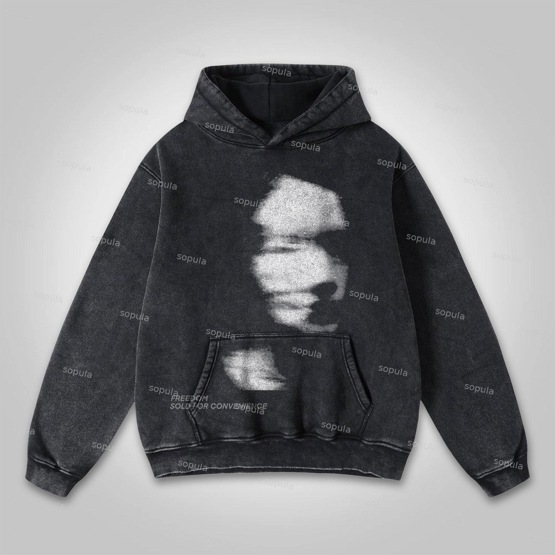 Sopula Freedom Sold For Convenience Abstract Character Graphic Washed Hoodie Product Image
