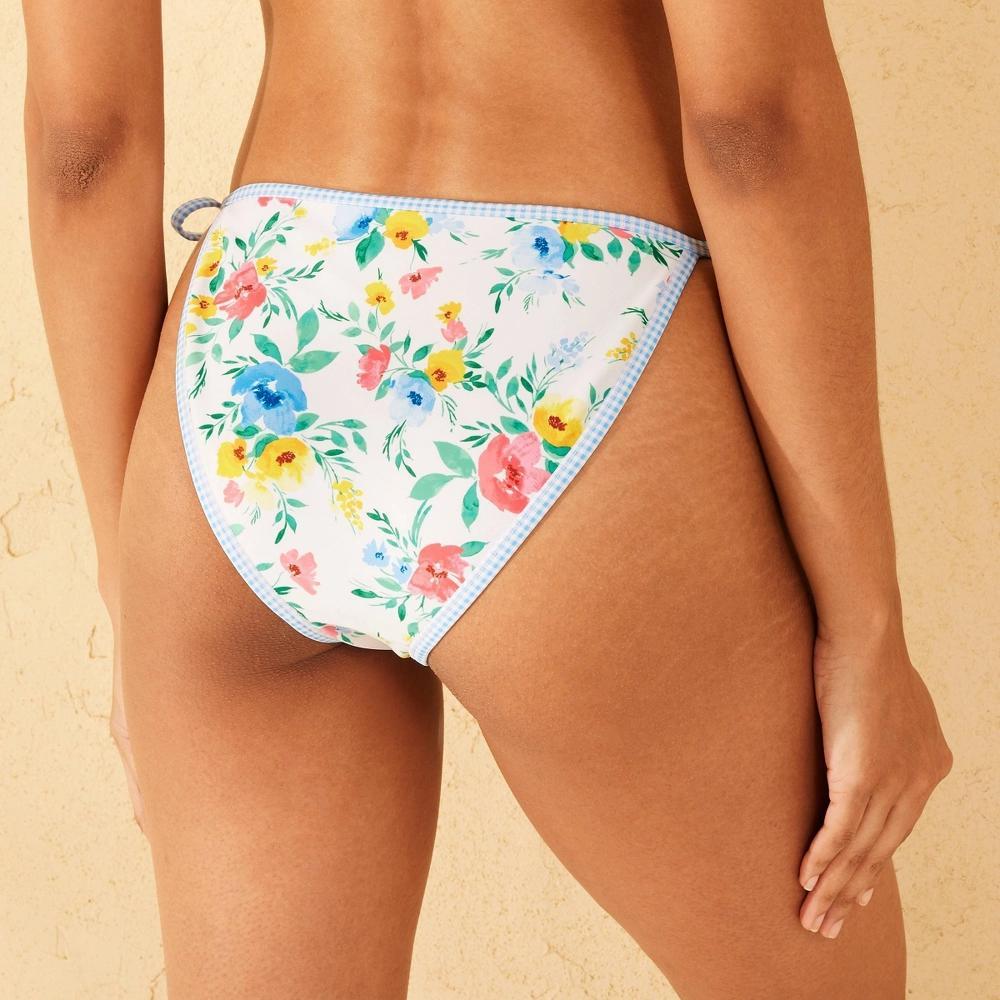 Womens Contrast Binding Low-Rise High Leg Cheeky Bikini Bottom - Wild Fable Floral Print XL: Recycled Polyester, Side Tie Product Image