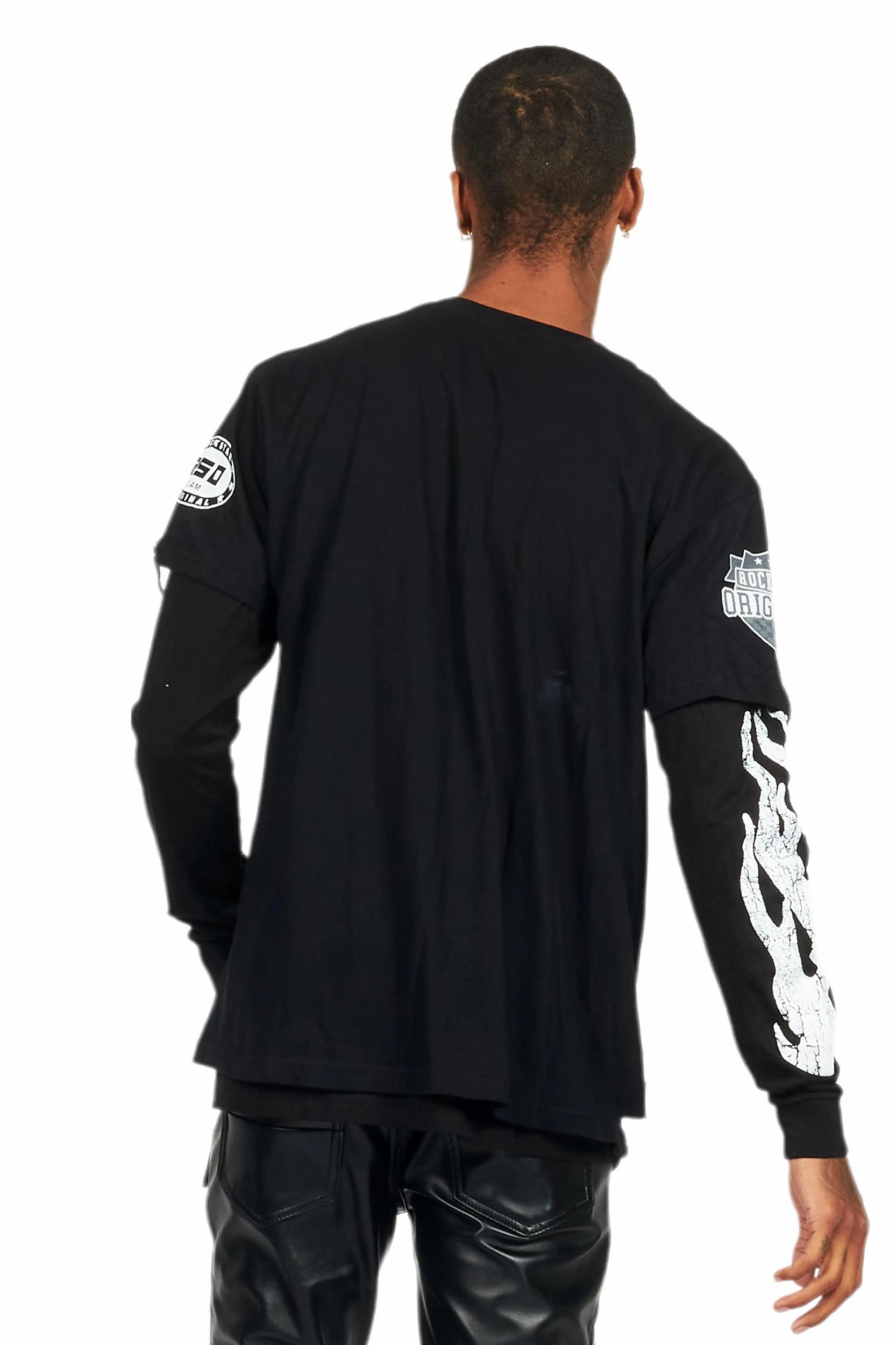 Esha Black Double Layer Graphic T-Shirt Female Product Image