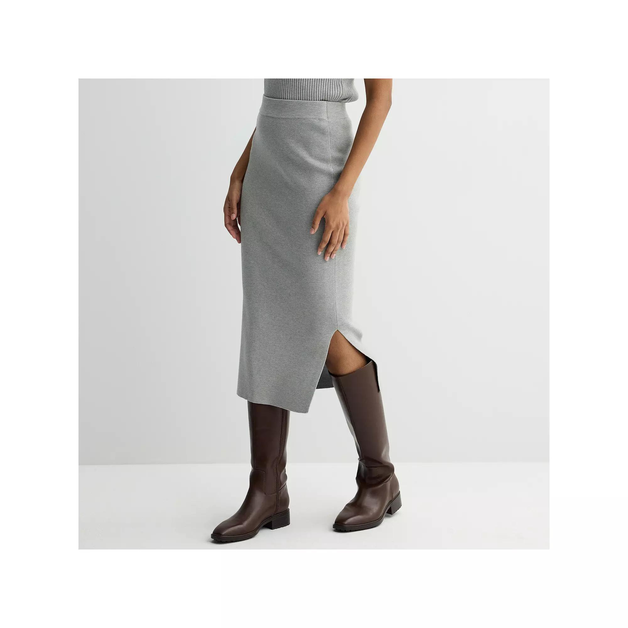Petite Nine West Ribbed Column Skirt, Womens Dark Metal Grey Product Image