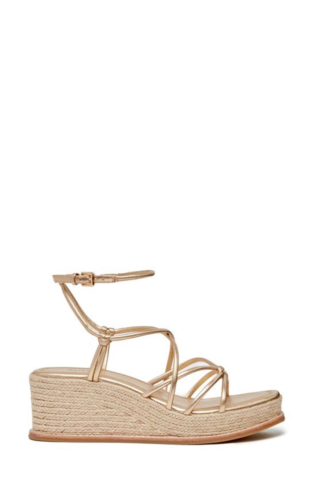 PAIGE Julia Ankle Strap Espadrille Platform Wedge Sandal In Dark Gold Product Image