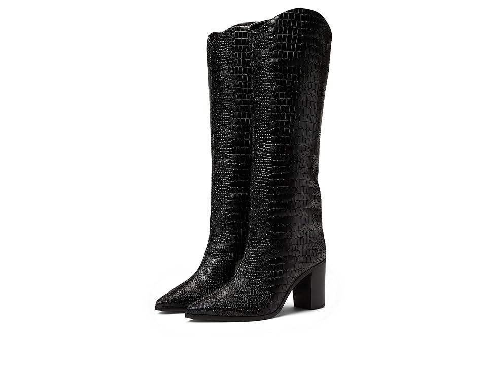 Schutz Womens Maryana Croc-Embossed Block Heel Pointed-Toe Tall Boots Product Image