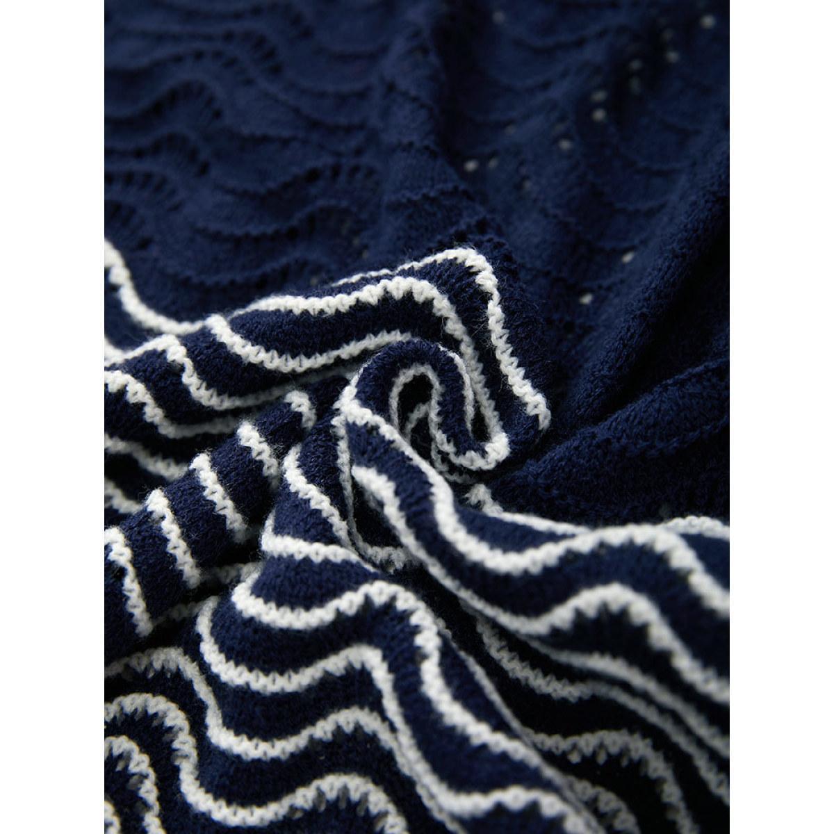 Plus Size Water Ripple Button Fly Elastic Cuffs Cardigan DarkBlue Women Casual Loose Long Sleeve Dailywear Cardigans BloomChic 22-24/3X Product Image