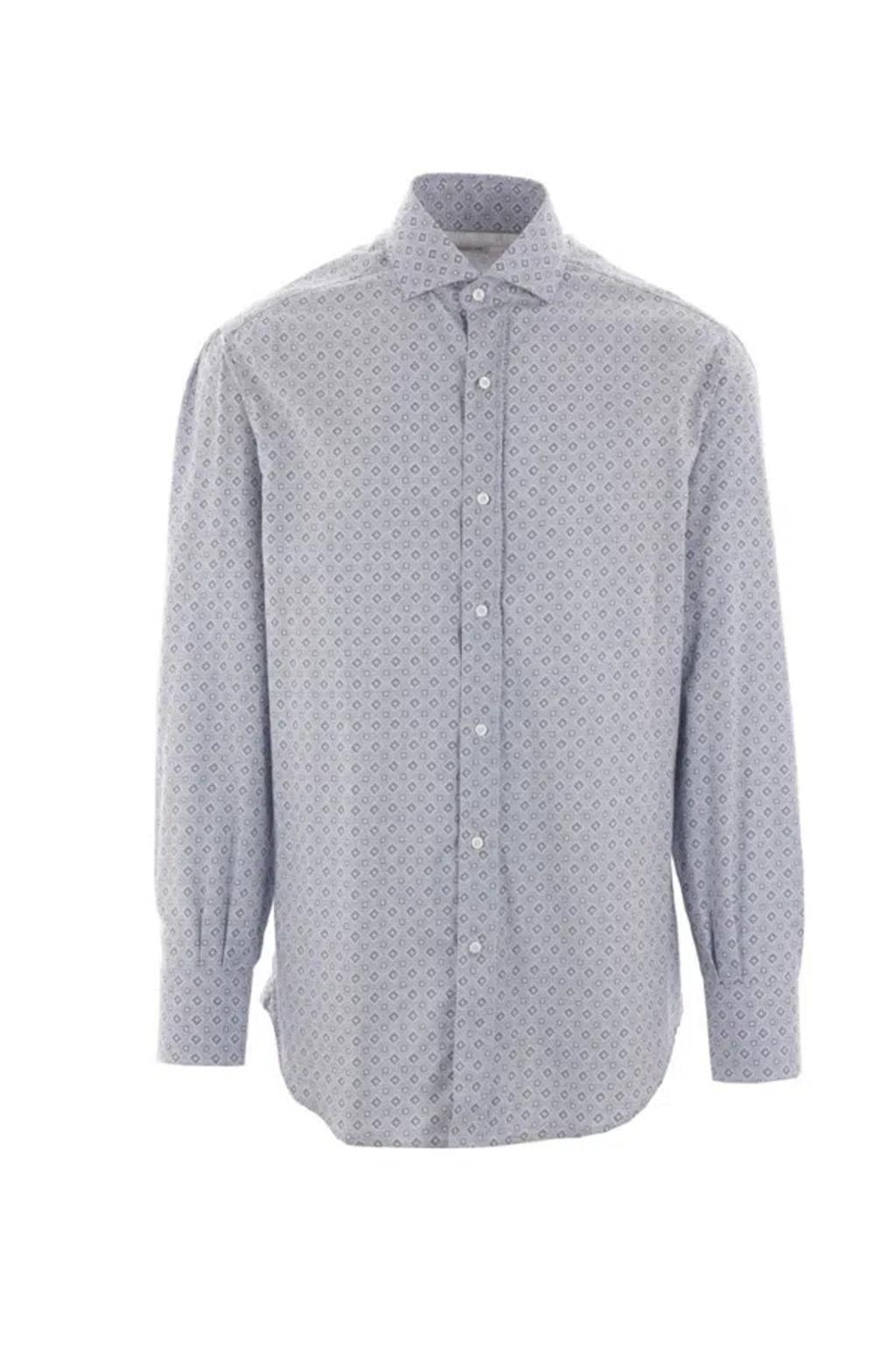 BRUNELLO CUCINELLI Geometric-pattern Cotton Shirt In Heavenly+navy Product Image