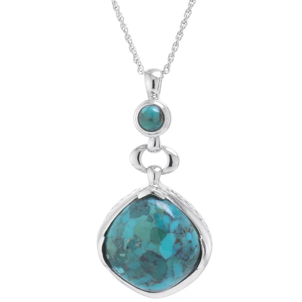 Athra NJ Inc Sterling Silver Enhanced Turquoise Open Teardrop Pendant Necklace, Women's Product Image