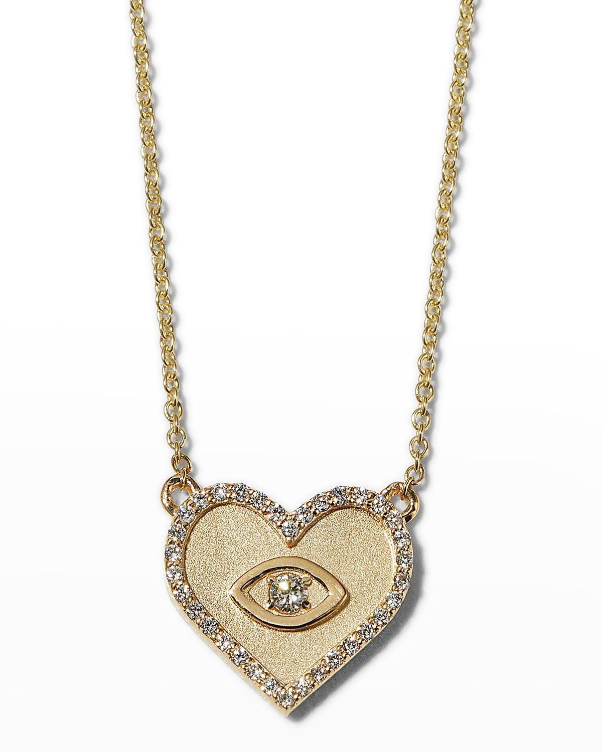 Yellow Gold Small Heart Necklace with Marquise Eye Product Image