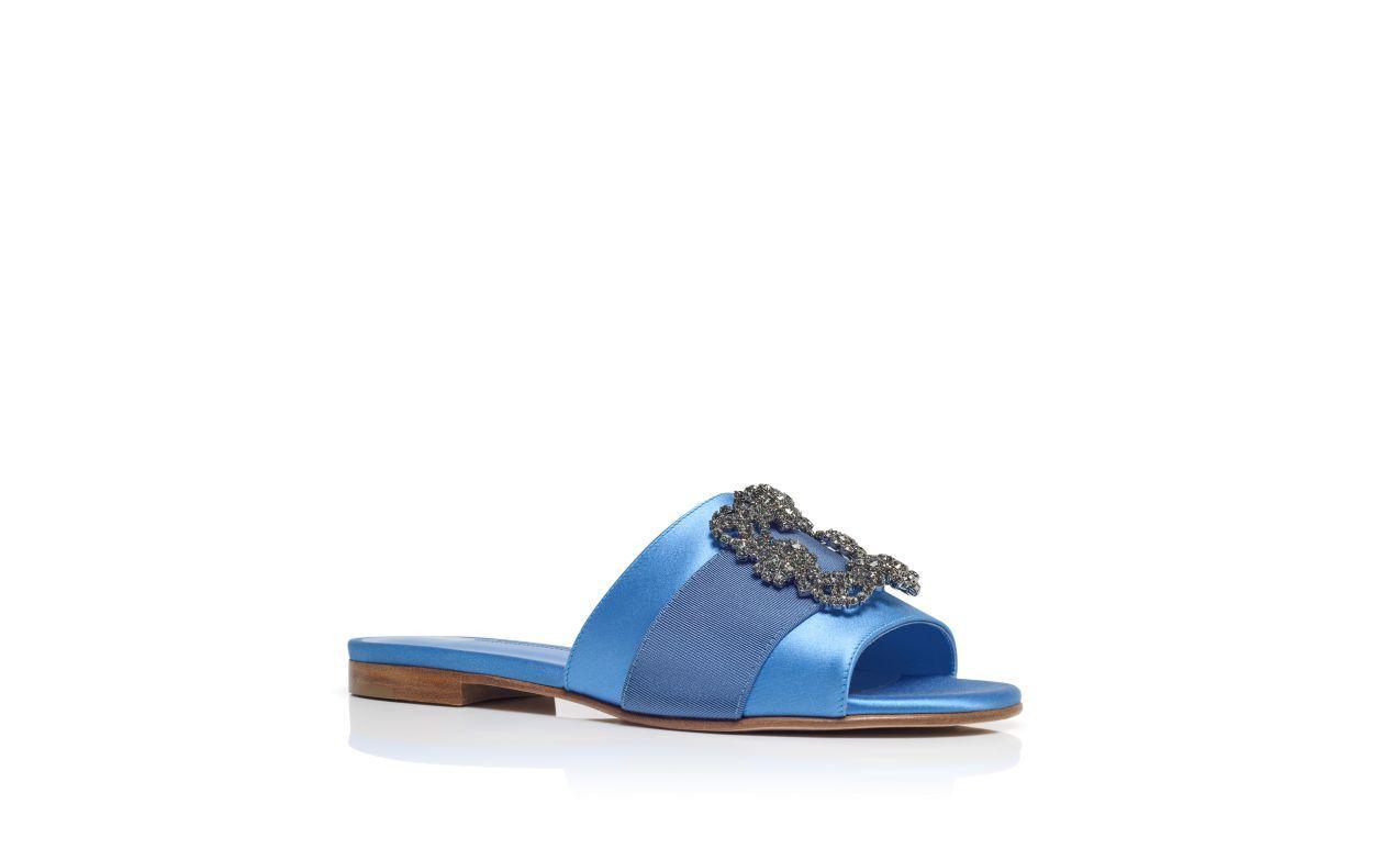 MARTAMOD Blue Satin Jewel Buckled Flat Sandals Product Image
