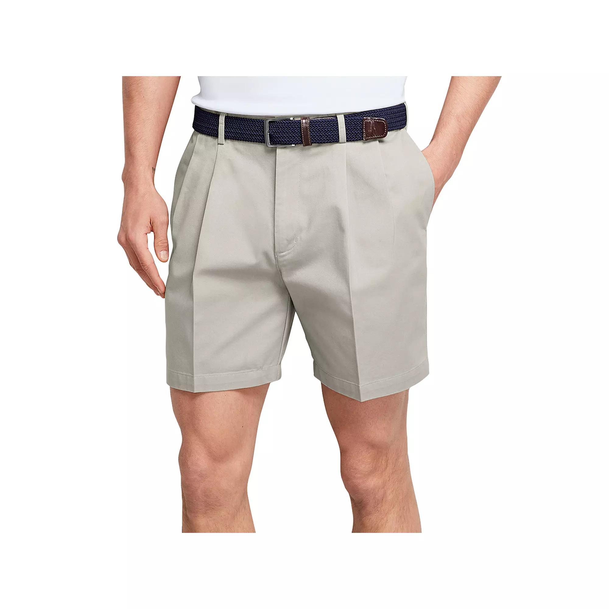 Men's Lands' End Comfort Waist 6-inch No-Iron Pleated Chino Shorts, Size: 37, Green Product Image