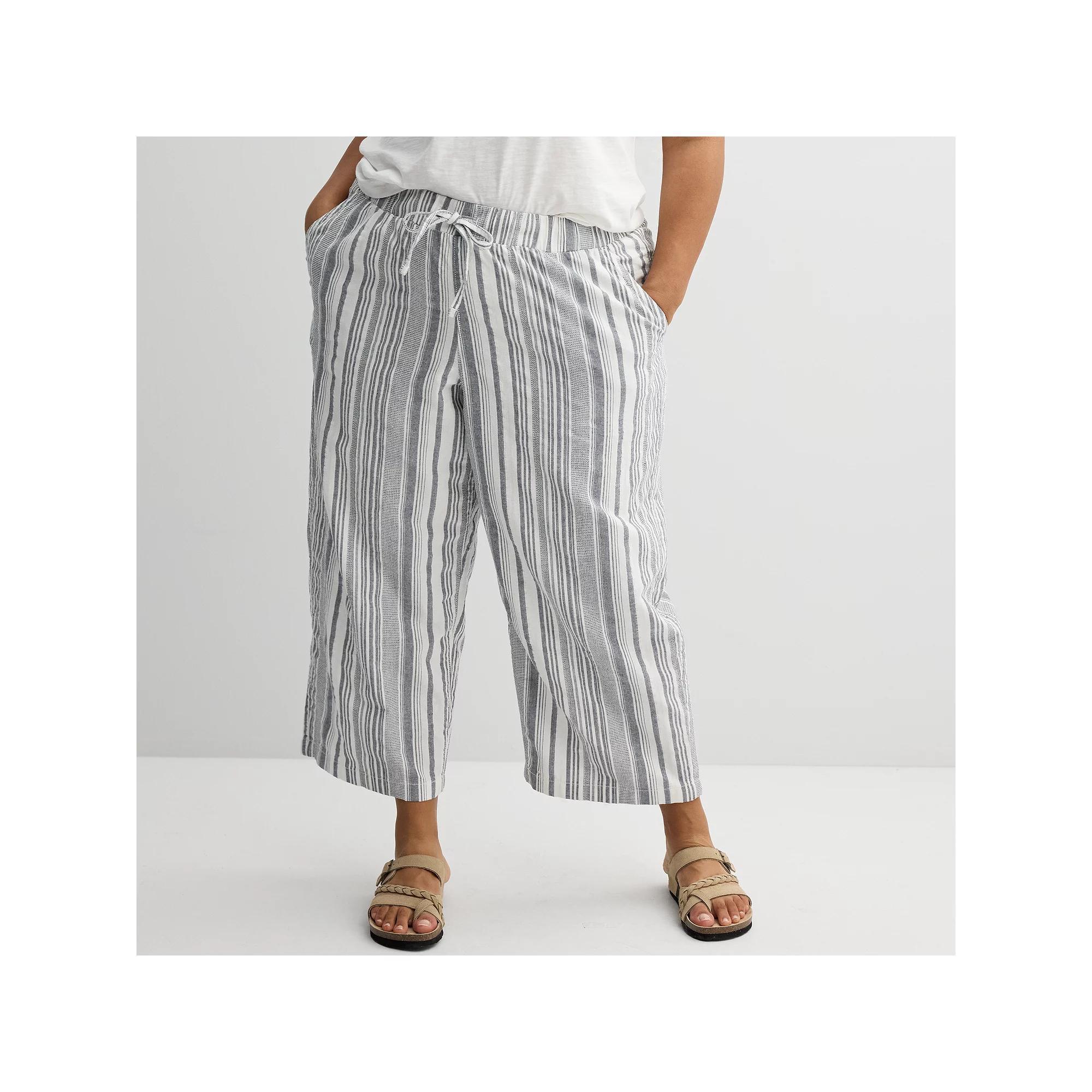 Plus Size Sonoma Goods For Life® Vacation Pants, Women's, Size: 0X, White On White Stripe Product Image