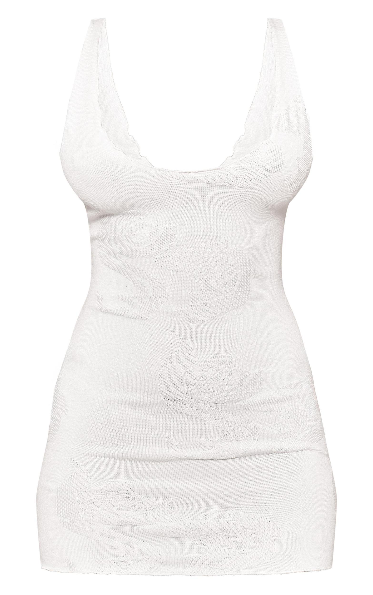 Petite White Jacquard Knit Mini Dress With Scalloped Hem Details Product Image