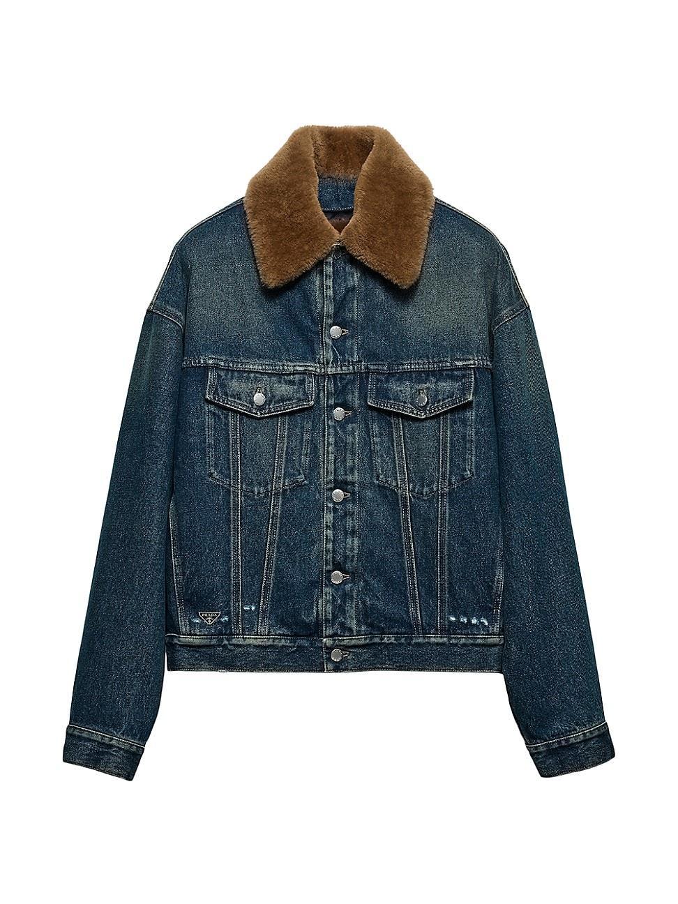 Mens Padded Denim Blouson Jacket with Shearling Collar Product Image