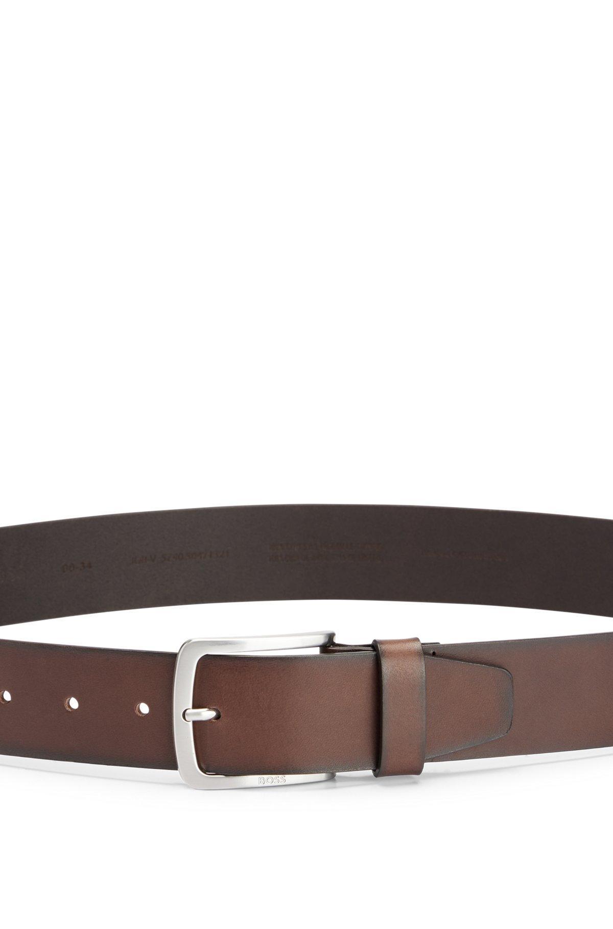 BOSS - Italian-leather belt with logo-engraved buckle - Dark Brown Product Image