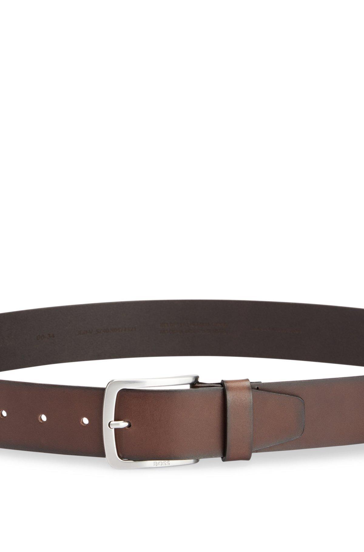 BOSS - Italian-leather belt with logo-engraved buckle - Dark Brown Product Image