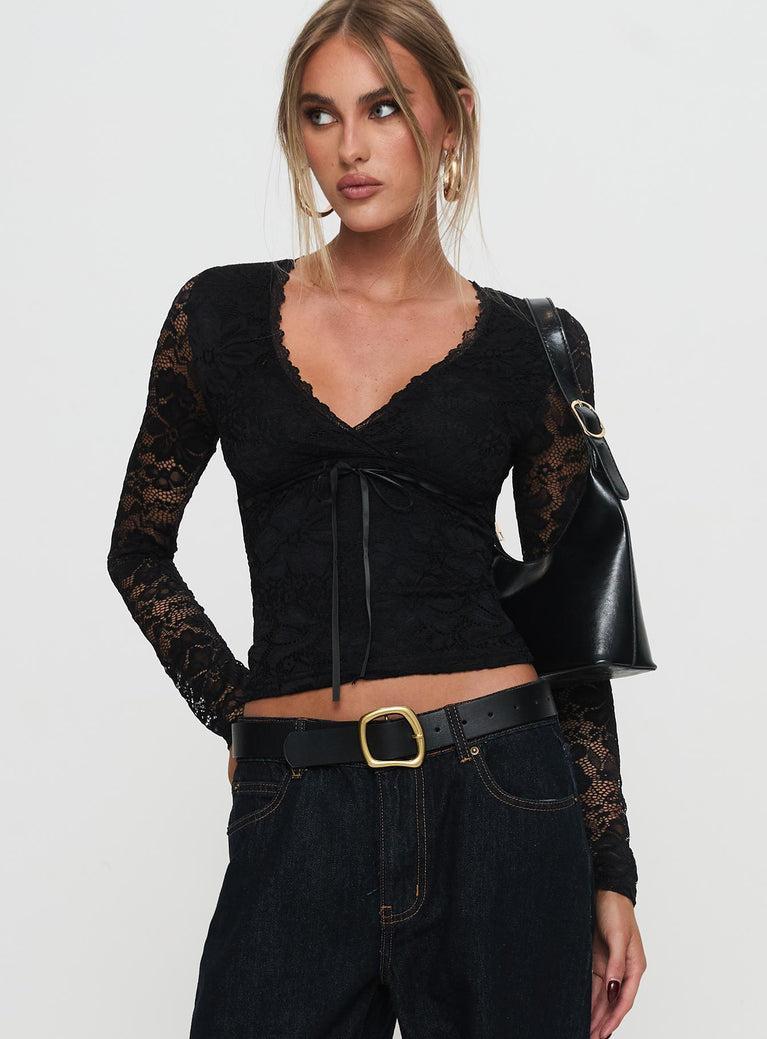 Temptation Incoming Long Sleeve Lace Top Black Product Image