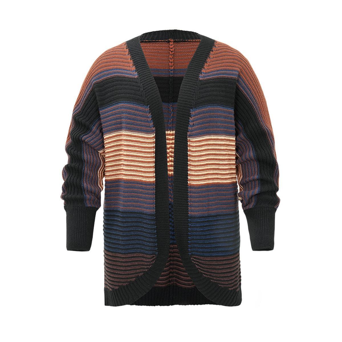Plus Size Colorblock Heather Batwing Sleeve Curved Hem Cardigan Multicolor Women Casual Loose Long Sleeve Dailywear Cardigans BloomChic 10/M Product Image