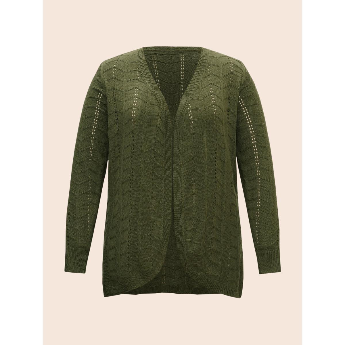 Plus Size Solid Textured Curved Hem Cardigan ArmyGreen Women Casual Loose Long Sleeve Everyday Cardigans BloomChic 14-16/1X Product Image