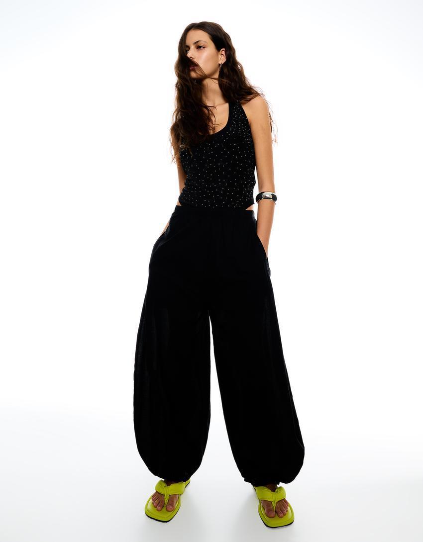 Bodysuit featuring straps embellished with rhinestones Product Image