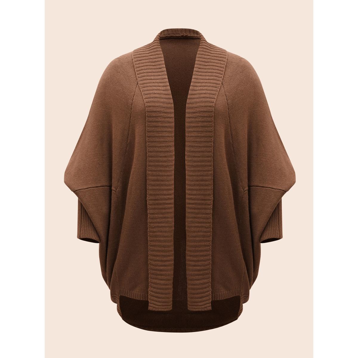 Plus Size Texture Kimono Collar Dolman Sleeve Cardigan Browncoffeecolor Women Casual Loose Long Sleeve Everyday Cardigans BloomChic 30/6X Product Image