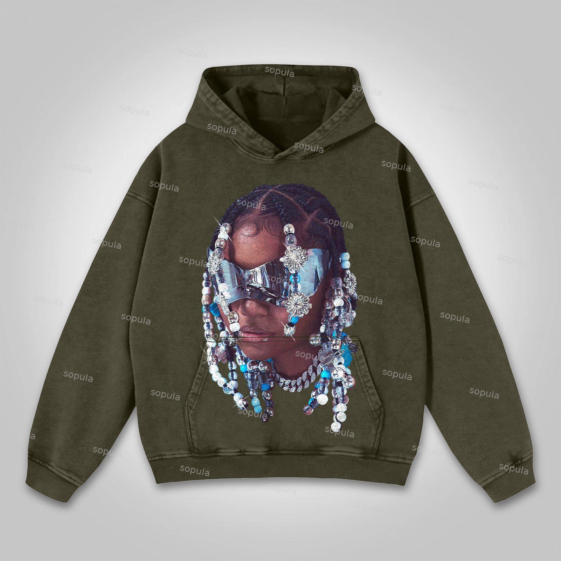 Sopula Jewelry Street Portrait Print Washed Hoodie Product Image
