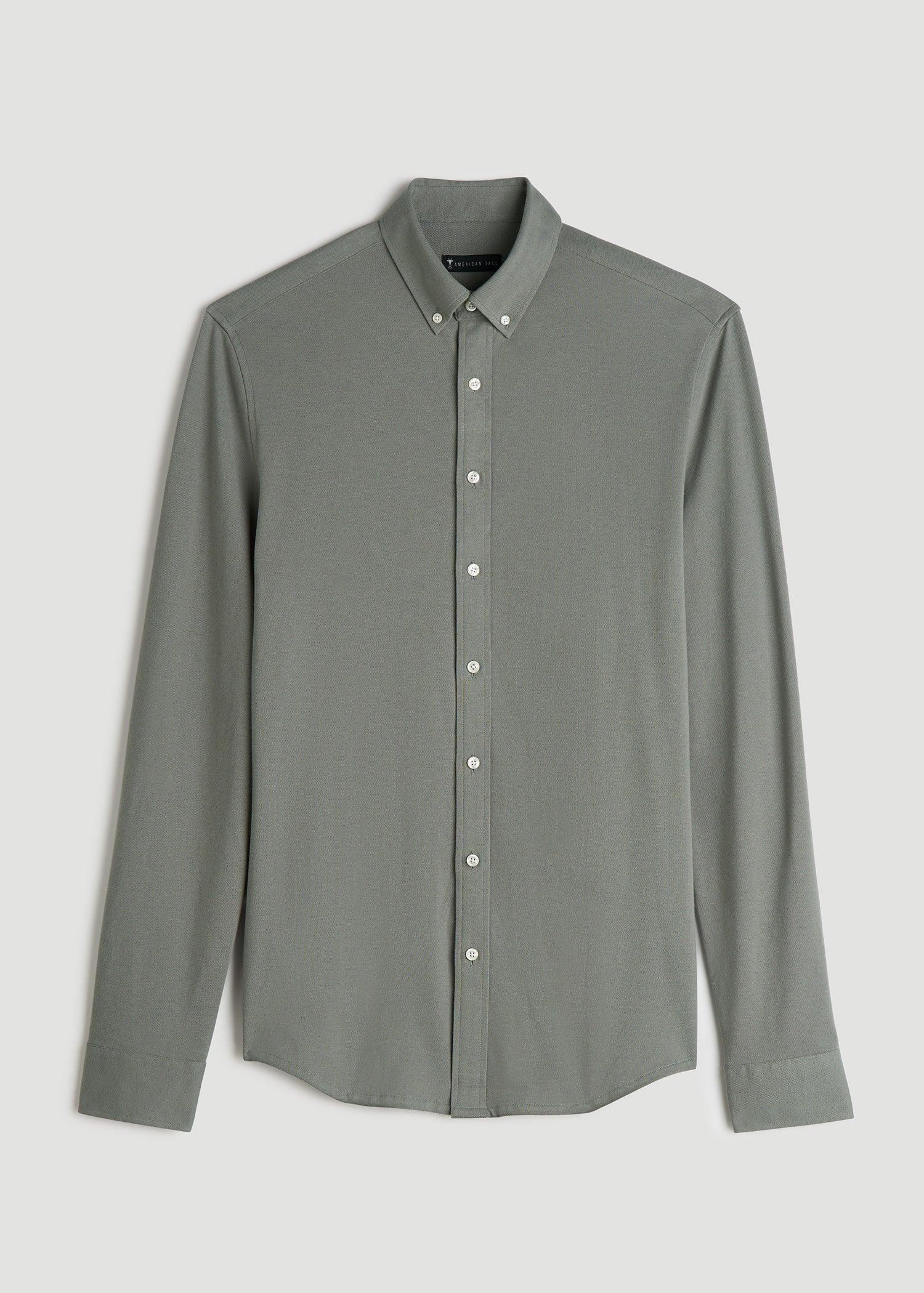 Stretch Knit Oxford Button Shirt for Tall Men in Ash Grey Product Image