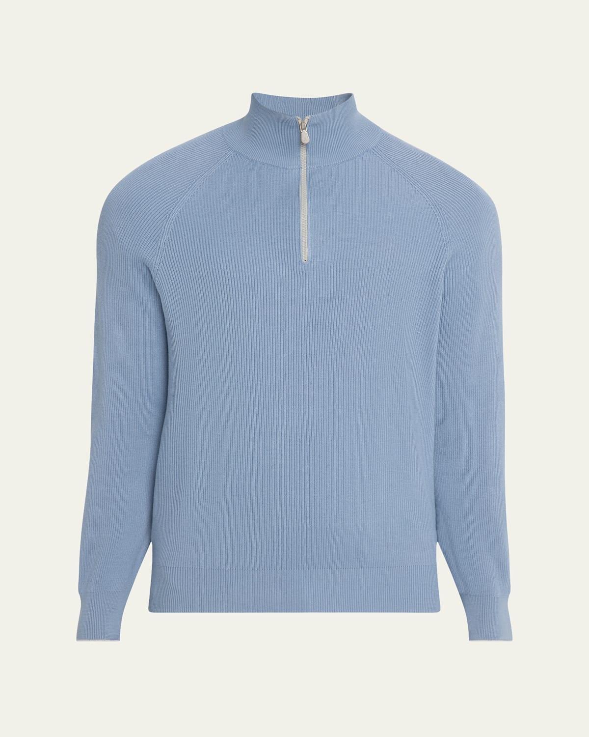 Mens Cotton English Rib Sweater with Half Zip Product Image