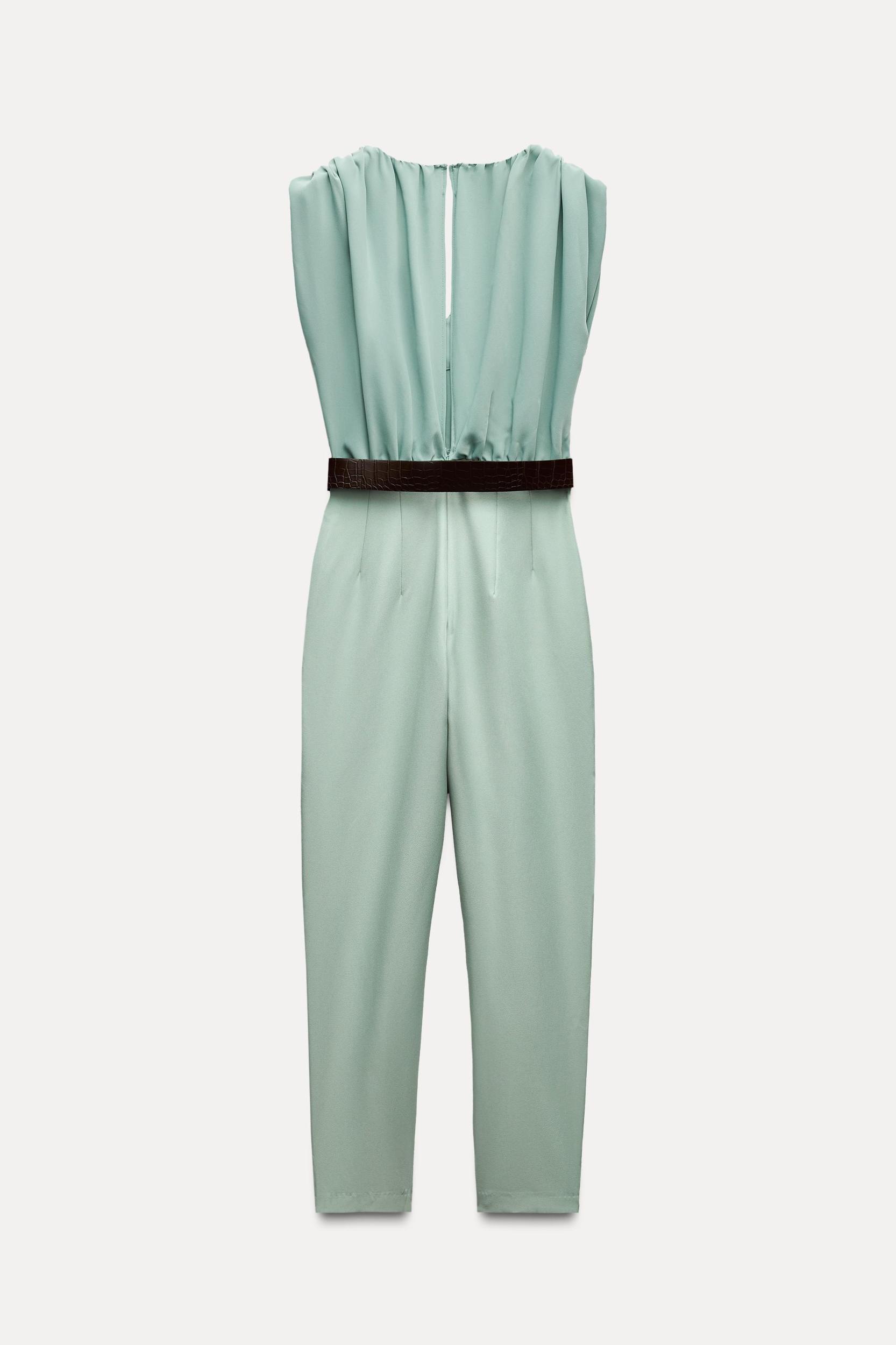 BELTED RUCHED SHOULDER JUMPSUIT Product Image