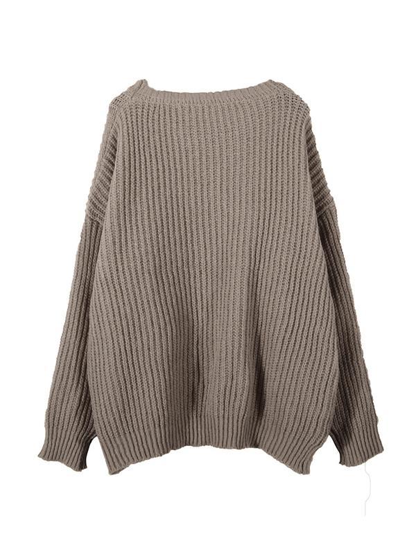 Solid Crew Neck Knit Sweater Product Image