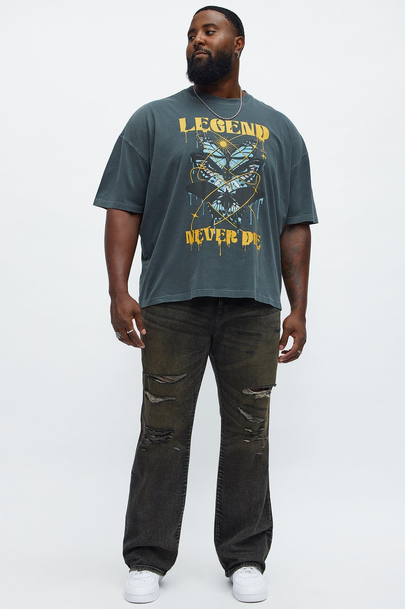 Stacked Slim Flare All Alone Distressed Jeans - Black Wash Product Image