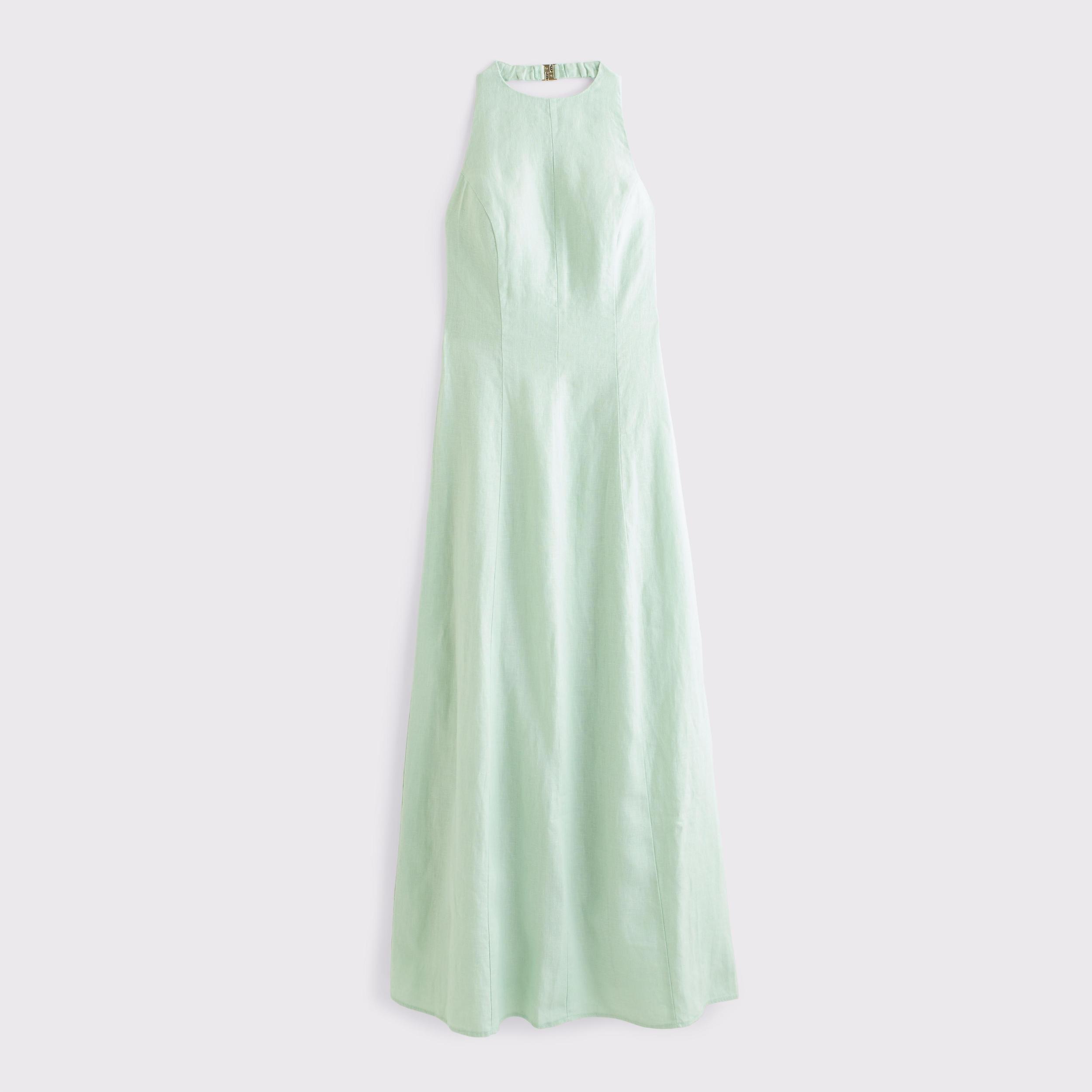 Premium Linen High-Neck Maxi Dress Product Image