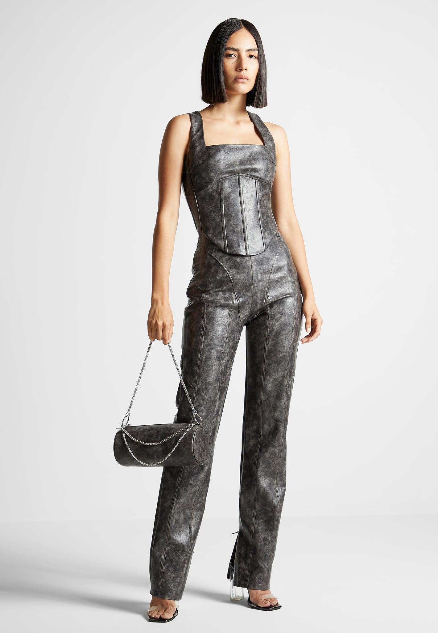 Vintage Leather Corset Top - Grey Female Product Image