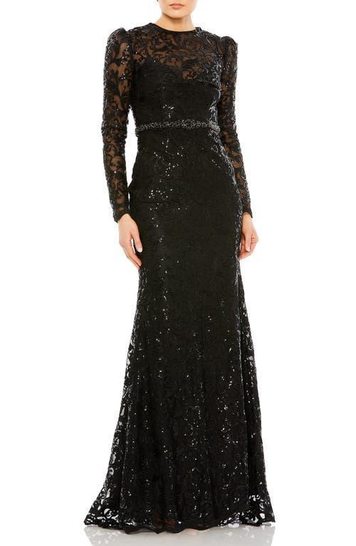 Womens Embellished Long-Sleeve Gown Product Image