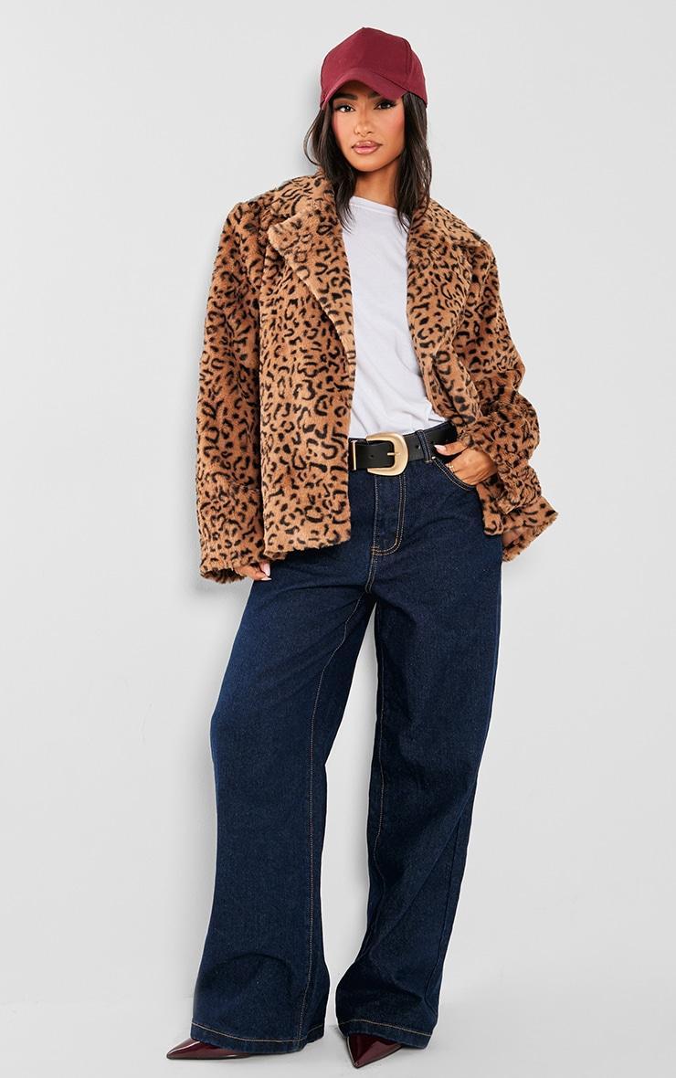 Petite Leopard Print Faux Fur Longline Jacket Product Image