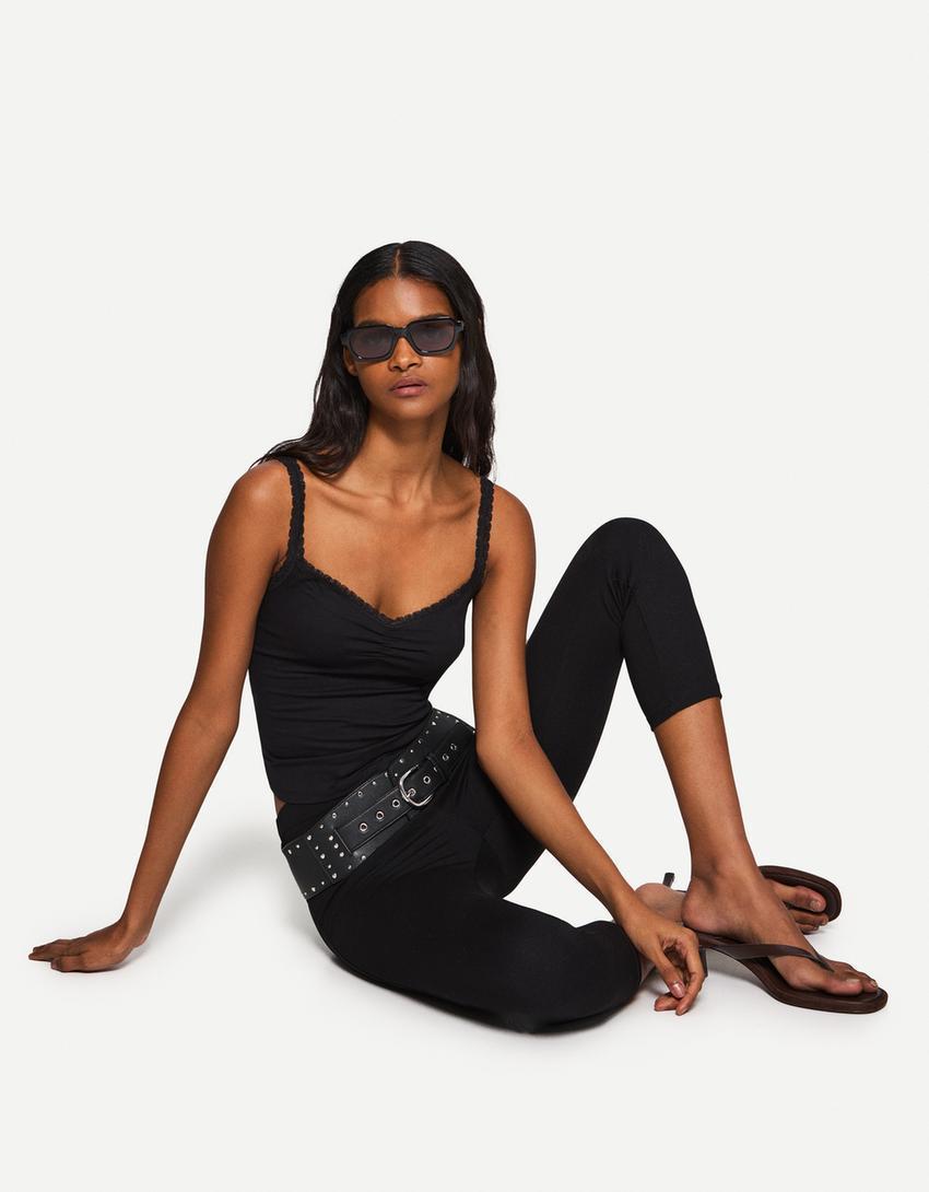 Lace trim top with straps Product Image