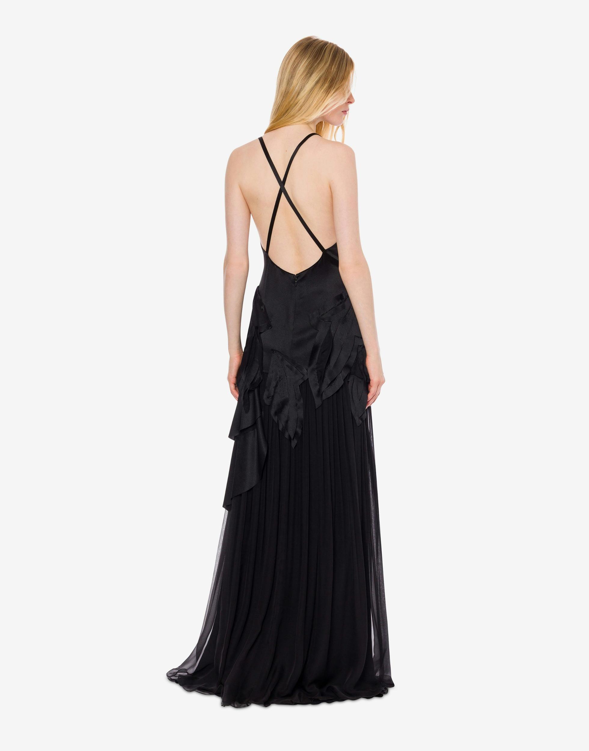 Satin and chiffon dress with laser-printed leaves Product Image