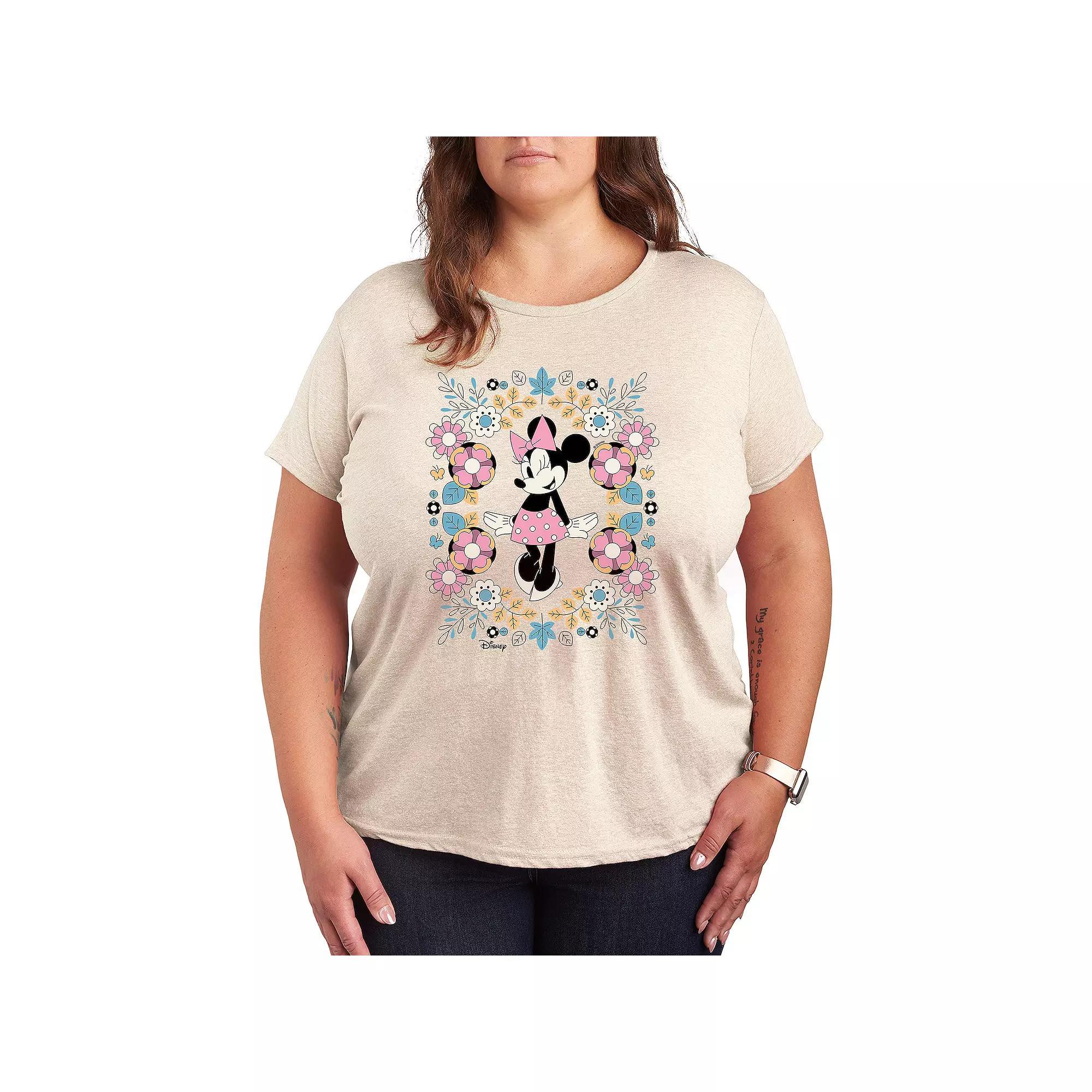 Disneys Minnie Mouse Plus Flower Frame Graphic Tee, Womens Product Image