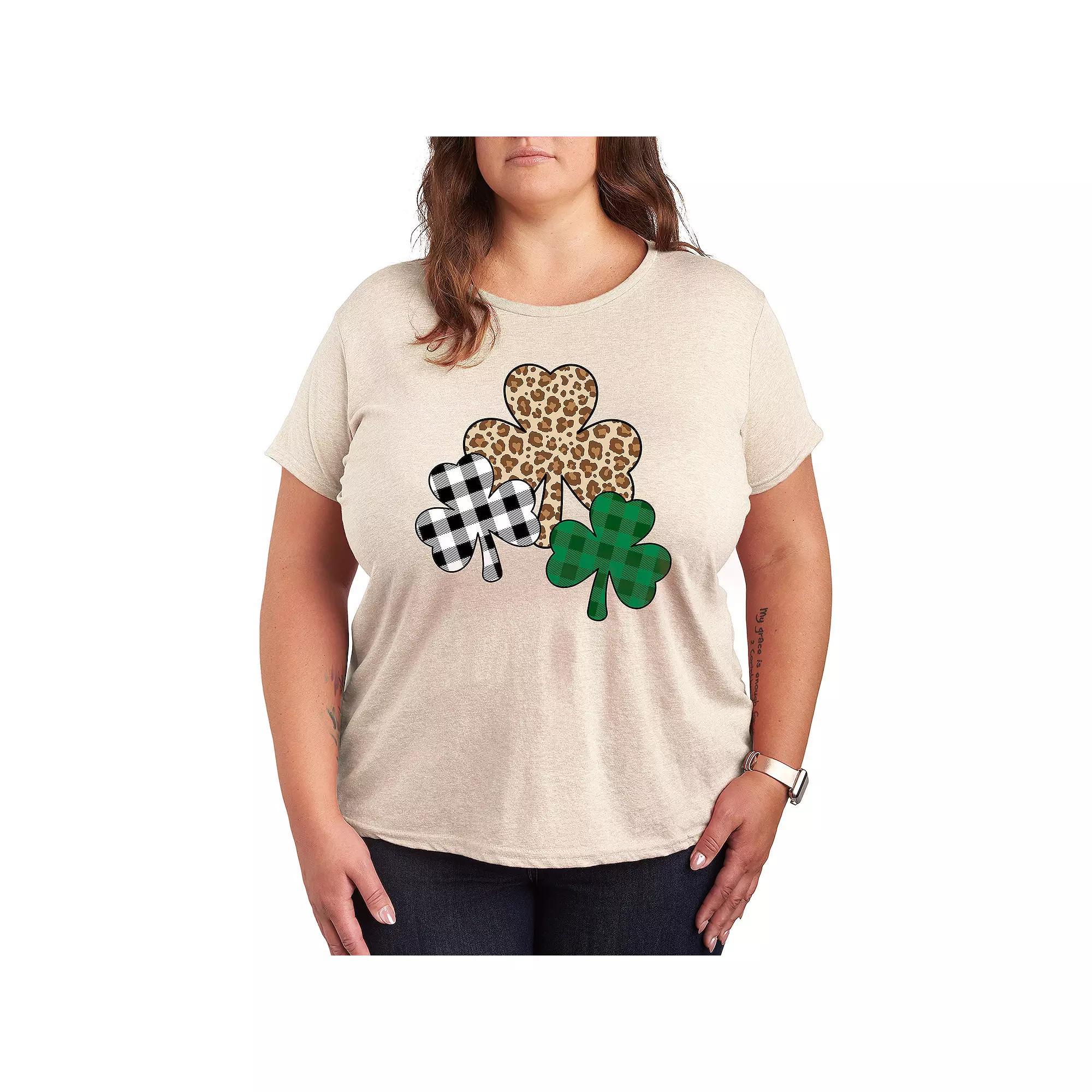 Plus Patterned Shamrocks Graphic Tee, Womens Grey Gray Product Image