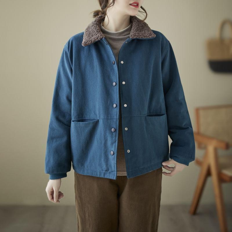 Fleece Collar Button Jacket Product Image