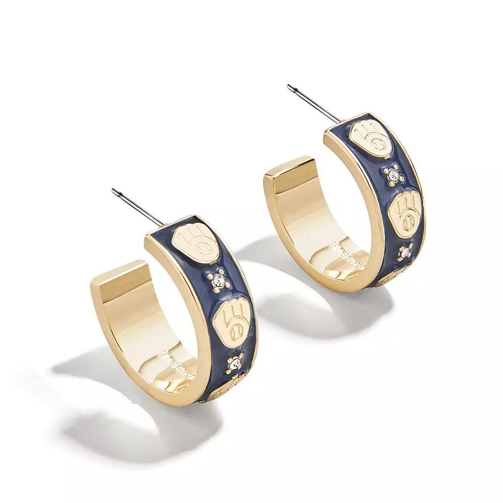 WEAR By Erin Andrews x BaubleBar Milwaukee Brewers Enamel Hoop Earrings, Women's, Gold Product Image