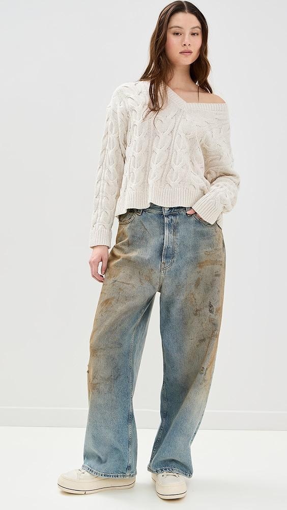 Free People Washed Cable V Neck | Shopbop Product Image