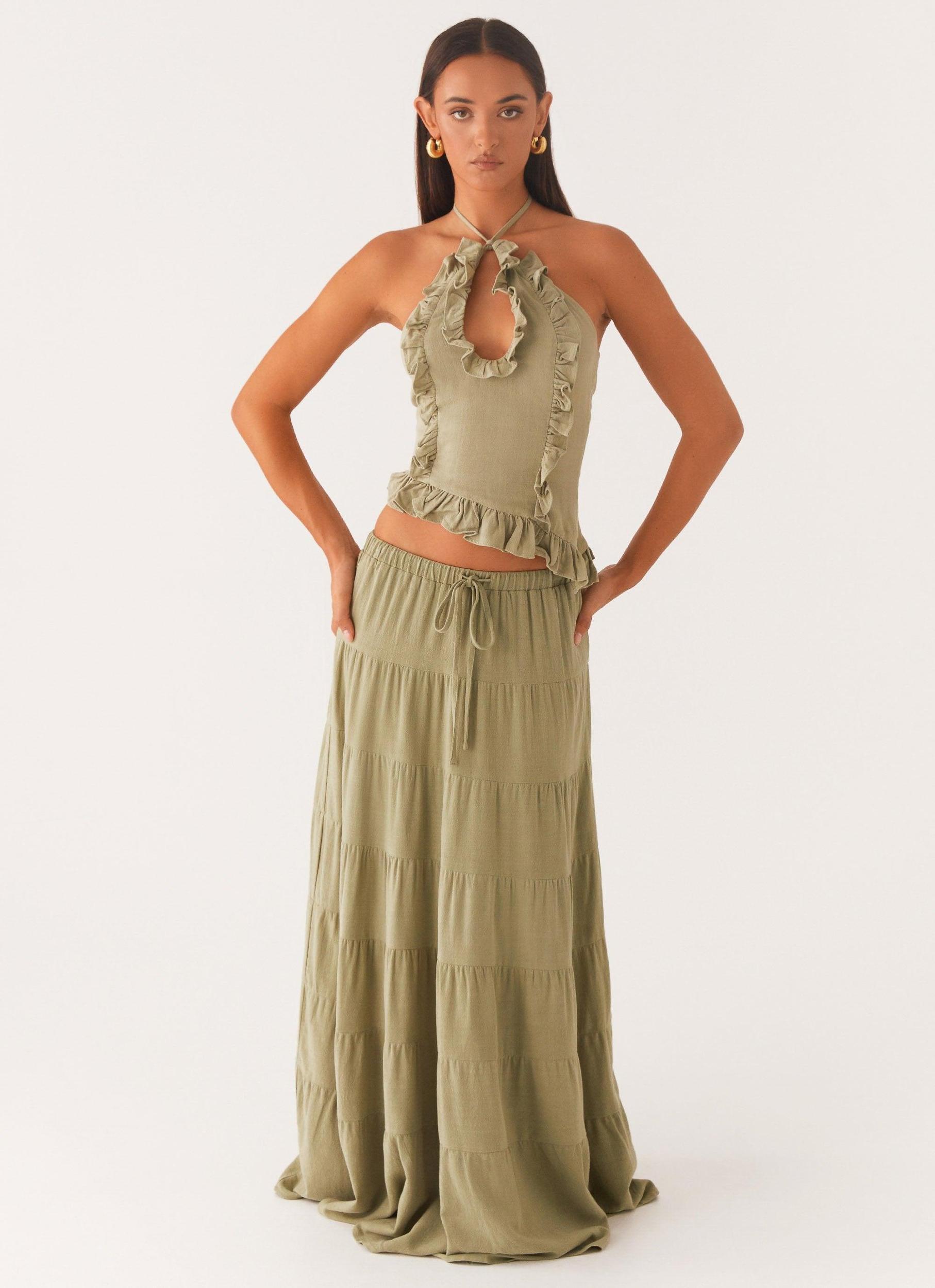 Mariella Linen Maxi Skirt - Sage Product Image