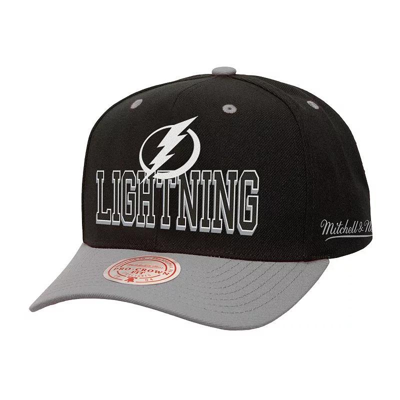 Men's Mitchell & Ness Black/Gray Tampa Bay Lightning Backside Script Two-Tone Pro Crown Adjustable Hat, Lgh Black Product Image
