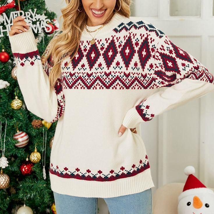 Mock Neck Patterned Sweater Product Image