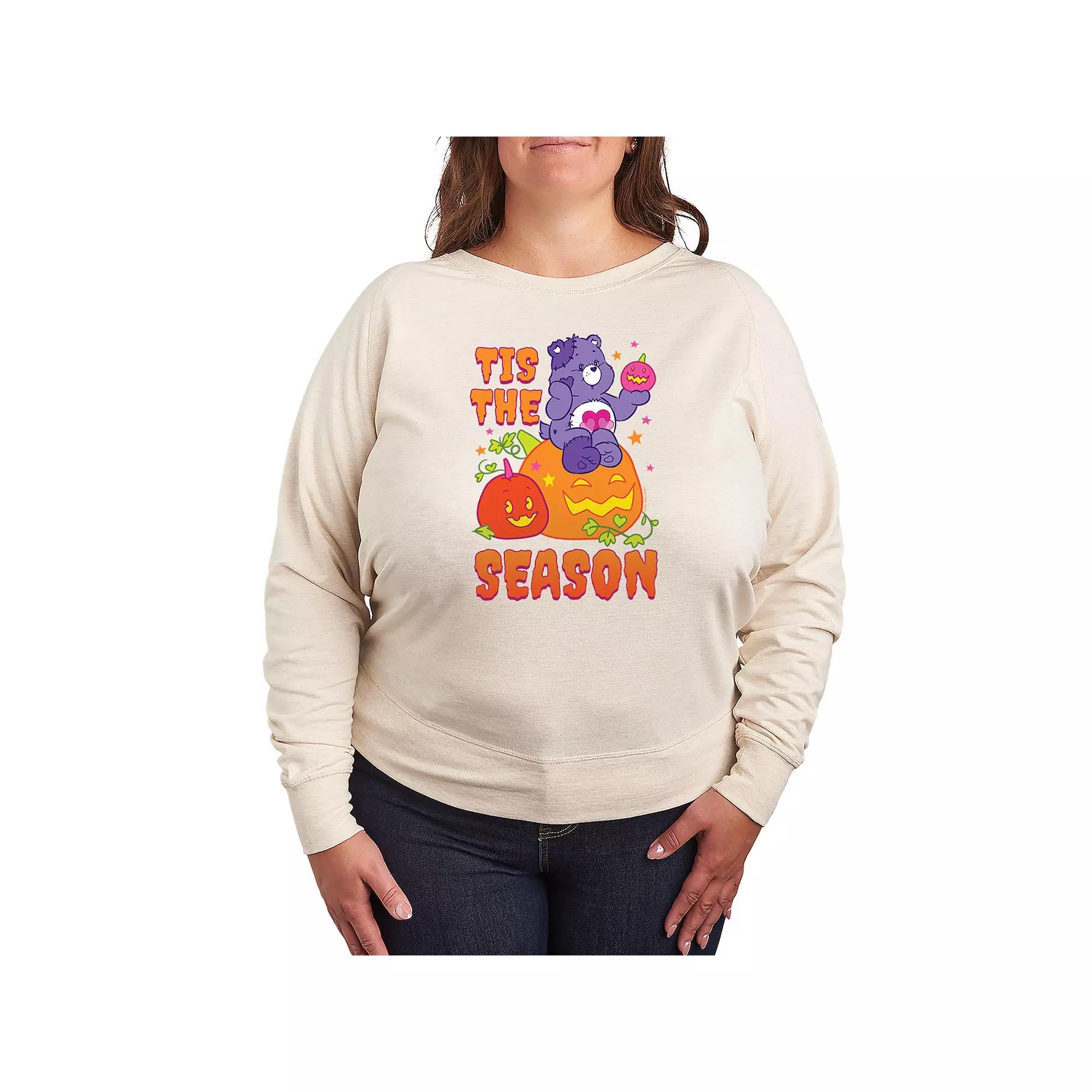 Plus Size Care Bears Halloween Tis The Season French Terry Long Sleeve Tee, Womens Grey Green Product Image