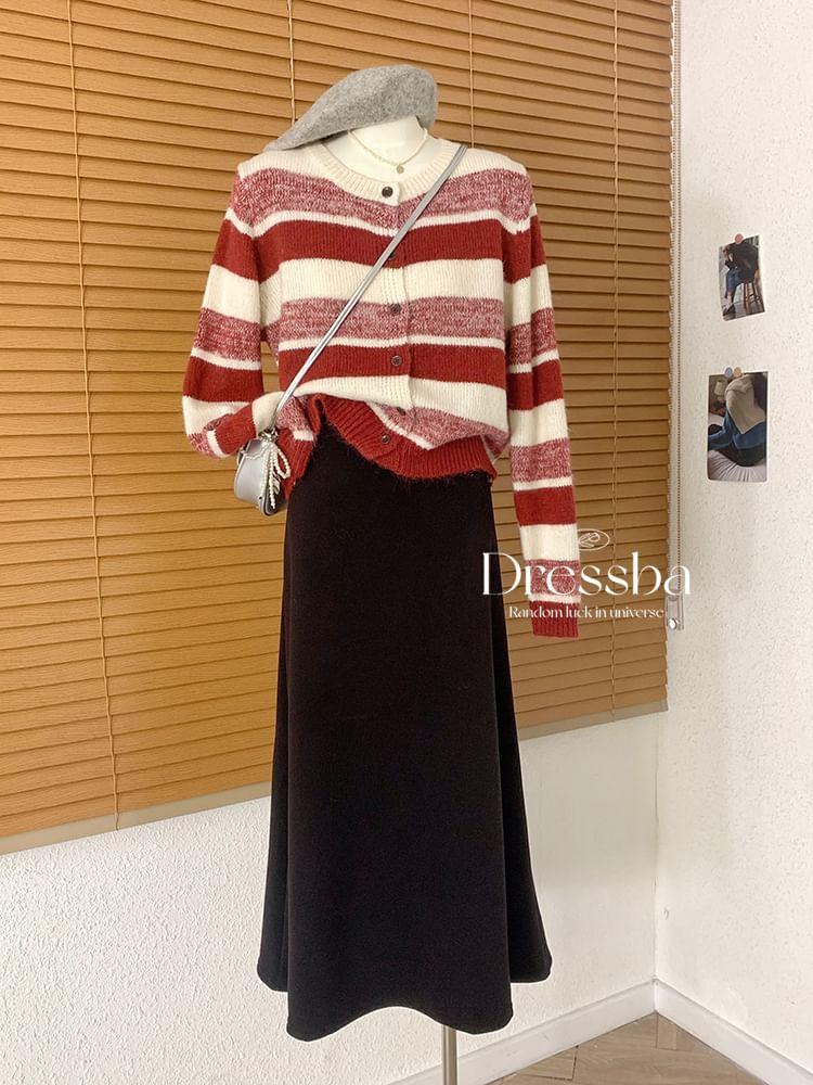 Round Neck Striped Cardigan Product Image