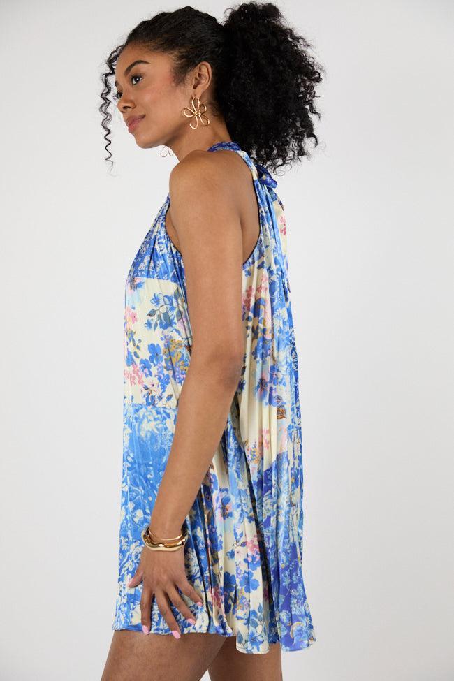 Petal Perfection Blue Multi Halter Neck Printed Mini Dress FINAL SALE Product Image