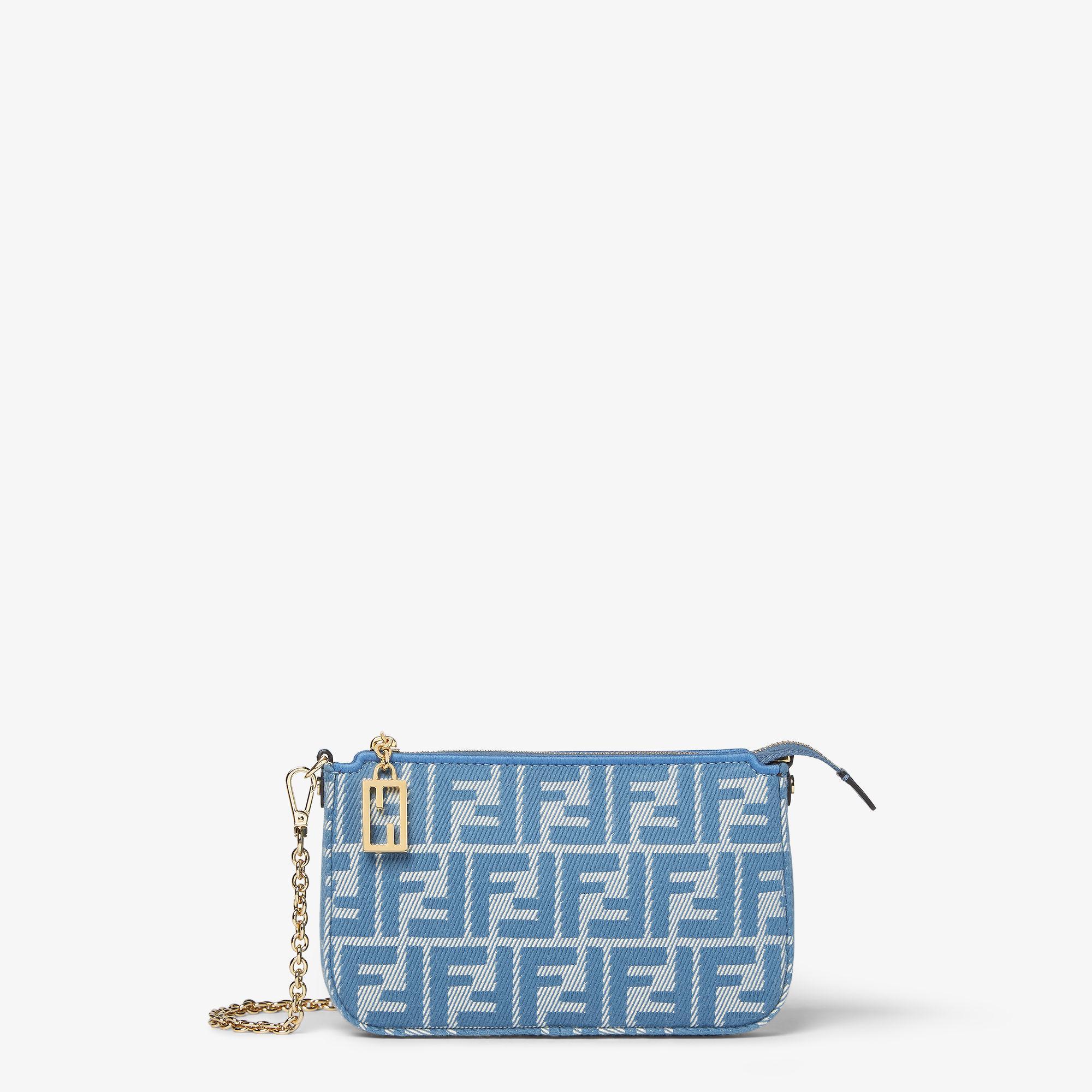 Baguette PouchBlue denim-effect FF jacquard charm pouch with chain Product Image